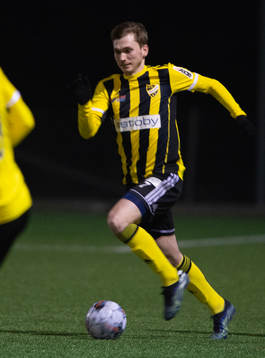 IFK Hässleholms Edvin Nilsson i träningsmatchen mellan Kristianstads FC och IFK Hässleholm i Kristianstad 20 februari 2023.