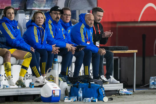 Doctor Houman Ebrahimi, Goalkeeper coach Leif Troedsson, Assistant coach Magnus Wikman and Head coach Peter Gerhardsson of Sweden
