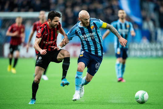 Brommapojkarnas Marijan Cosic och Djurgårdens Magnus Eriksson