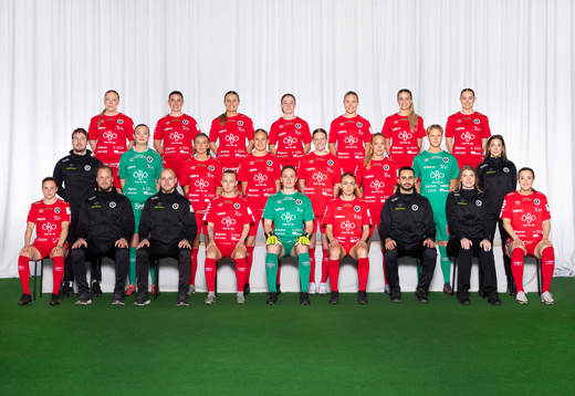  Ebba Cabander, Emilia Pelgander, Maja Bodin, Heidi Kollanen, Emma Peuhkurinen, Regan Stiegleder, Solveig Johannesdottir Larsen. Mittenledet från vänster: Fystränare Lucas Skoog, Clara Ekstrand, Felicia De Feo, Line Hammarland, Audrey Harding, Lisa Frisk, Saga Andersson, Leg.Fysioterapeut Regina Abran. Sittande från vänster: Katariina Kosola, Målvaktstränare Simon Johansson, Huvudtränare Rickard Johansson, Nathalie Hoff Persson, Tove Enblom, Michaela Kovacs, Assisterande tränare Rafi Isak, Leg. Fysioterapeut Emma Rohdin, Maja Regnås Valcic.