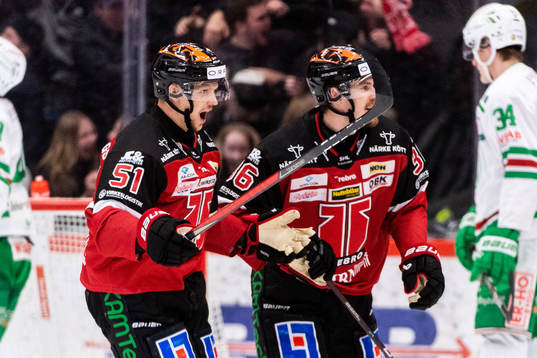 Örebros Kristian Näkyvä och Emil Larsson jublar