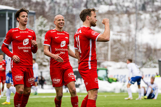 Bård Finne of Brann celebrates after scoring the 3-1 goal