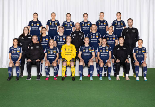  Blerta Smaili, Hannah Melarti, Felicia Thörngren, Maja Barkemo, Nadja Fernström, Irma Burman. Mittenledet från vänster: Leg. Fysioterapeut Emelie Forzheus, Estibaliz Montes De Oca Munoz, Sofia Westerlund, Huvudtränare Joel Cedergren, Juulia Grönlund, Tilda Wärulf, Assisterande tränare Fredrik Karlström. Sittande från vänster: Lyan Al Rikabi, Spelaransvarig Per Persson, Alva Eriksson, Lisen Hafstad, Amanda Hagelberg, Sophie Brundin, Målvaktstränare Ida Forsberg, Nora Thörngren.