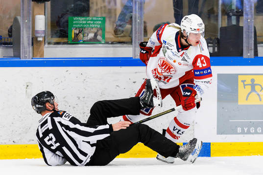 Linjedommar Nicklas Elmerstig och Västerviks Max Krogdahl