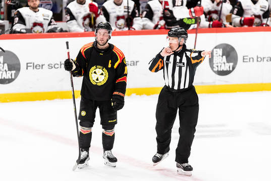 Brynäs Johan Larsson och domare Tobias Björk