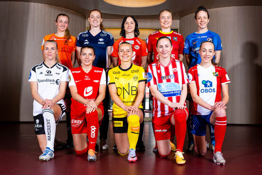  Alise Tvilde Evensen of Åsane, Stine Ballisager Pedersen of Vålerenga, Miljana Ivanović of Arna-Bjørnar, Sarah Suphellen of Røa and Melissa Bjånesøy of Stabæk. Front left: Mali Lilleås Næss of Rosenborg, Cecilie Redisch Kvamme of Brann, Emilie Woldvik of LSK Kvinner, Hanna Dahl of Avaldsnes and Emilie Raaum Closs of Lyn.