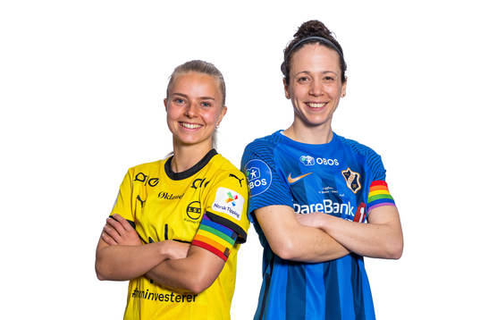 Emilie Woldvik of LSK Kvinner and Melissa Bjånesøy of Stabæk pose for a portrait