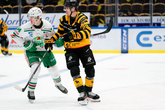 Rögles Adam Edström och Skellefteå AIKs Albin Sundsvik