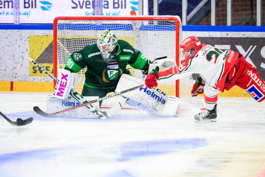 Färjestads målvakt Matthew Tomkins och Frölundas Anthony