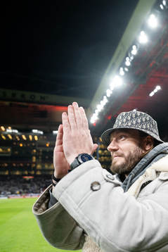 Former football player Nicklas Bendtner ahead of the UEFA Euro Qualifier football match between Denmark and Finland on March 23, 2023 in Copenhagen. 