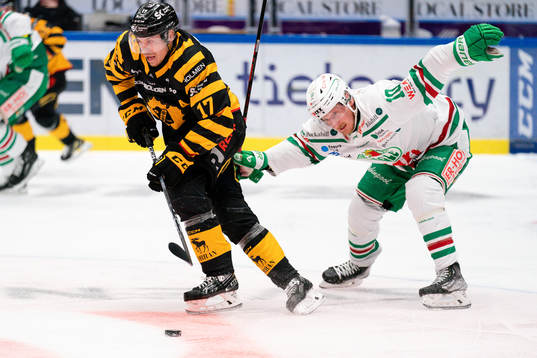 Skellefteå AIKs Pär Lindholm och Rögles Simon Hjalmarsson