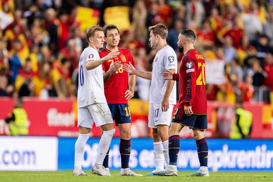 Martin Ødegaard and Fredrik André Bjørkan of Norway with