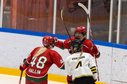 Modos Ebba Hedqvist jublar 2-0 målet med Mira Hallin
