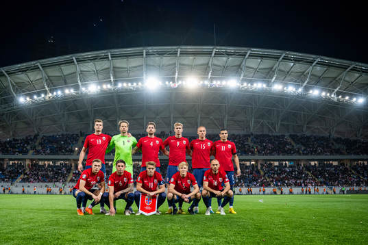  Alexander Sørloth, goalkeeper Ørjan Håskjold Nyland, Stefan Strandberg, Ola Solbakken, Leo Skiri Østigård and Mohamed Elyounoussi. Bottom left: Marcus Holmgren Pedersen, Patrick Berg, Martin Ødegaard, Birger Meling and Fredrik Aursnes.