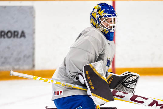 Goaltender Emma Söderberg of Sweden at a practice session