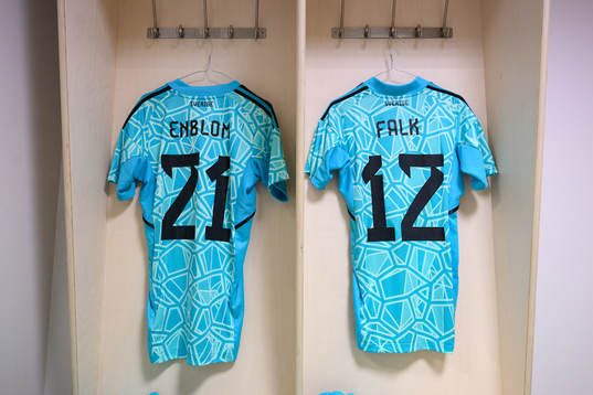 The jerseys of goalkeeper Tove Enblom and Jennifer Falk