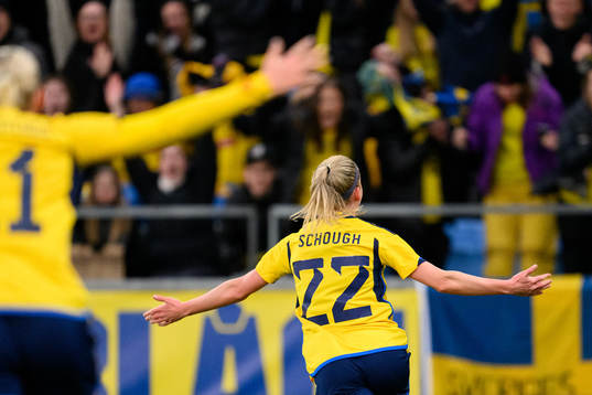 Olivia Schough of Sweden celebrates