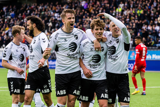 Filip Jørgensen of Odd celebrates after scoring the 1-0 goal