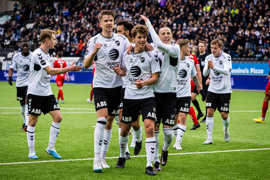 Filip Jørgensen of Odd celebrates after scoring the 1-0 goal