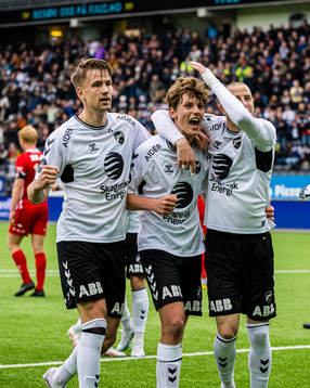 Filip Jørgensen of Odd celebrates after scoring the 1-0 goal
