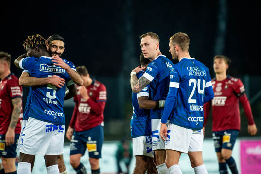 Trelleborgs Mouhammed-Ali Dhaini och Filip Bohman jublar