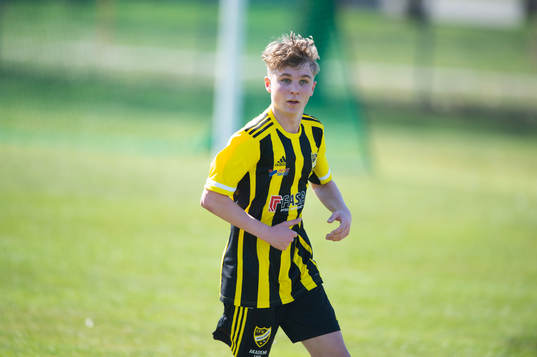  IFK Hässleholm Noah Flink i matchen i U17 mellan IFK Hässleholm och FC Rosengård i Hässleholm 22 april 2023.