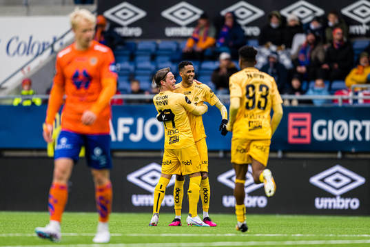 Amahl Pellegrino of Bodø/Glimt celebrates after scoring the 0-3 goal