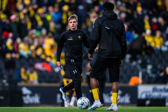 Jeppe Kjær Jensen of Bodø/Glimt warms up ahead of the Eliteserien match between Bodø/Glimt and Brann on April 29, 2023 in Bodø.