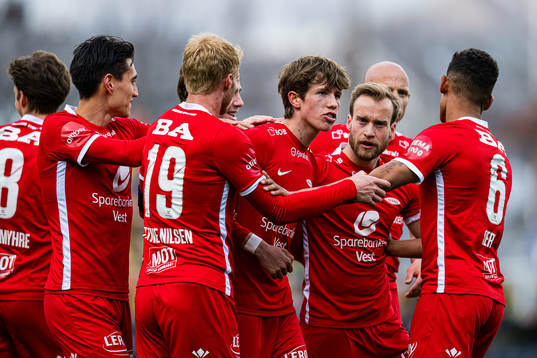 Niklas Jensen Wassberg of Brann celebrates after scoring the 0-1 goal