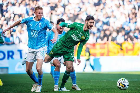 Malmö FFs Hugo Larsson och Hammarbys Adi Nalic