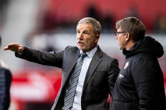 Helsingborgs tränare Stuart Baxter och assisterande tränare Hans Eklund