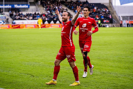 Bård Finne of Brann celebrates after scoring the 0-2 goal