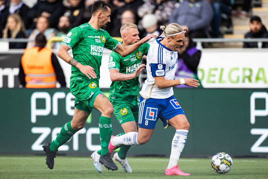 IFK Norrköpings Arnor Sigurdsson och Hammarbys Loret Sadiku och Simon Strand