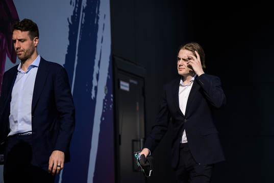 Patrik Nemeth and Leo Carlsson of Sweden arrive to the