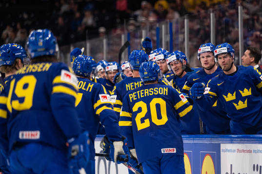 Patrik Nemeth of Sweden celebrates with team mates