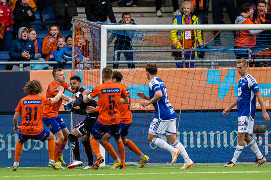 Sten Michael Grytebust of Aalesund celebrates after saving a penalty kick