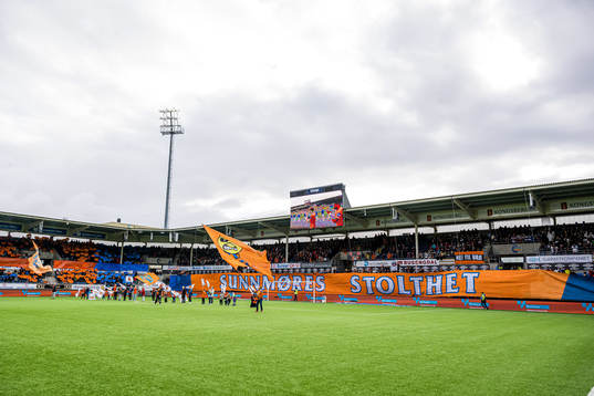 Spectators in the stands at Color Line Stadion ahead of the Eliteserien match between Aalesund and Molde on May 16, 2023 in Ålesund.