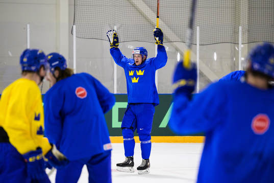 Jakob Silfverberg of Sweden celebrates at a practice session