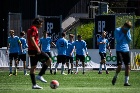 Landskronas Linus Lindeberg jublar med lagkamrater efter 0-2