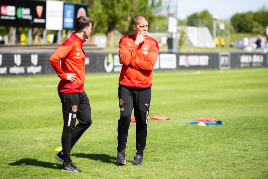 Hittarp IKs tränare Mikael Wickander och assisterande tränare Daniel Björnberg