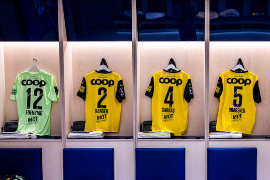 The shirt of Mads Hedenstad Christiansen, Lars Ranger, Espen Bjørnsen Garnås and Vetle Winger Dragsnes of Lillestrøm in the dressing room ahead of the cup final between Brann and Lillestrøm on May 20, 2023 in Oslo.