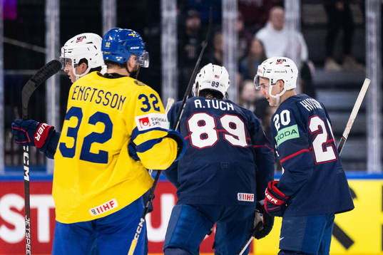 Lane Hutson of USA celebrates