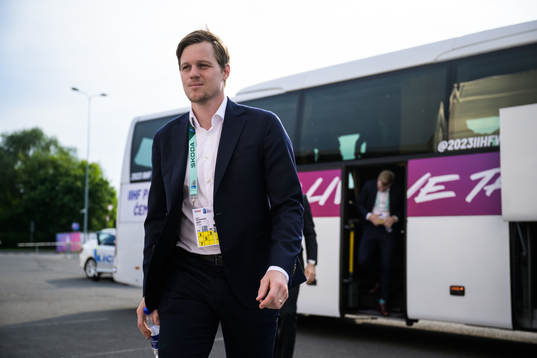 Goaltender Lars Johansson of Sweden arrives to the arena