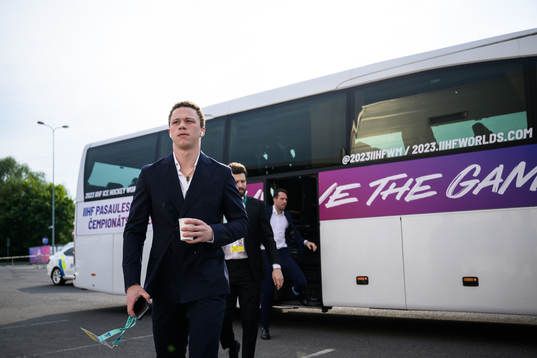 Lucas Raymond of Sweden arrives to the arena for the 2023