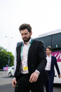 Lukas Bengtsson of Sweden arrives to the arena for the 2023