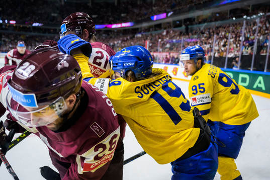 Uvis Janis Balinskis and Rudolfs Balcers of Latvia compete