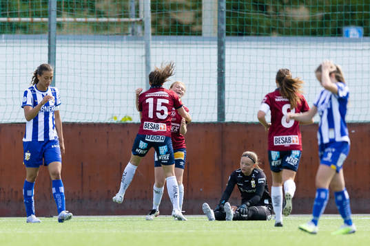 Örgrytes Mathilda Sjöström jublar ihop med Johanna Sigvardsson efter 2-1