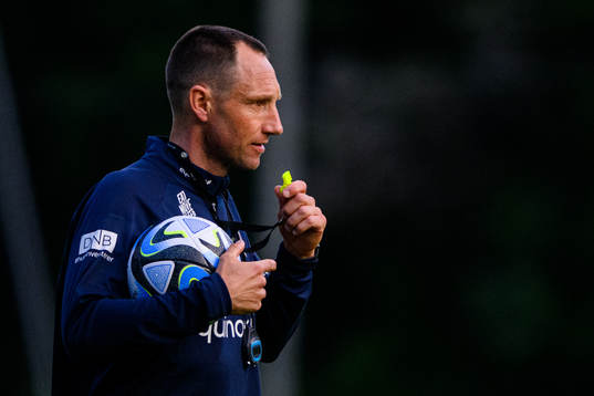 Assistant coach Terje Skjeldestad of the Norwegian under-21 national football team at a training session