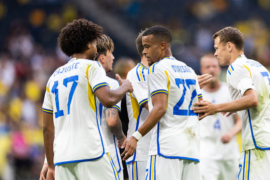 Robin Quaison of Sweden celebrates