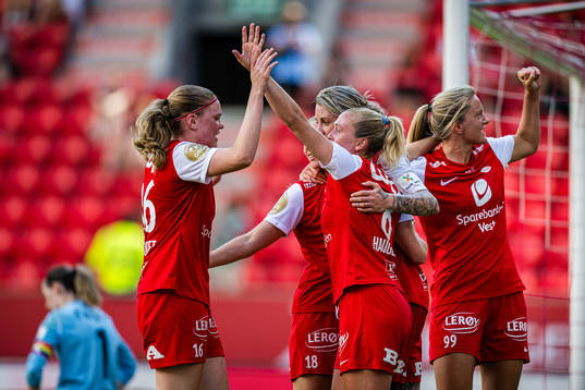 Larissa Rose Crummer of Brann celebrates after scoring the 2-0 goal